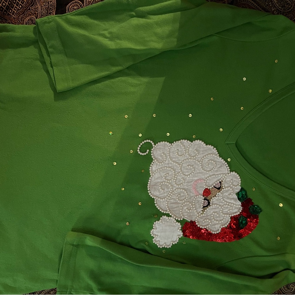 Green Santa Embellished Top perfect condition gently used